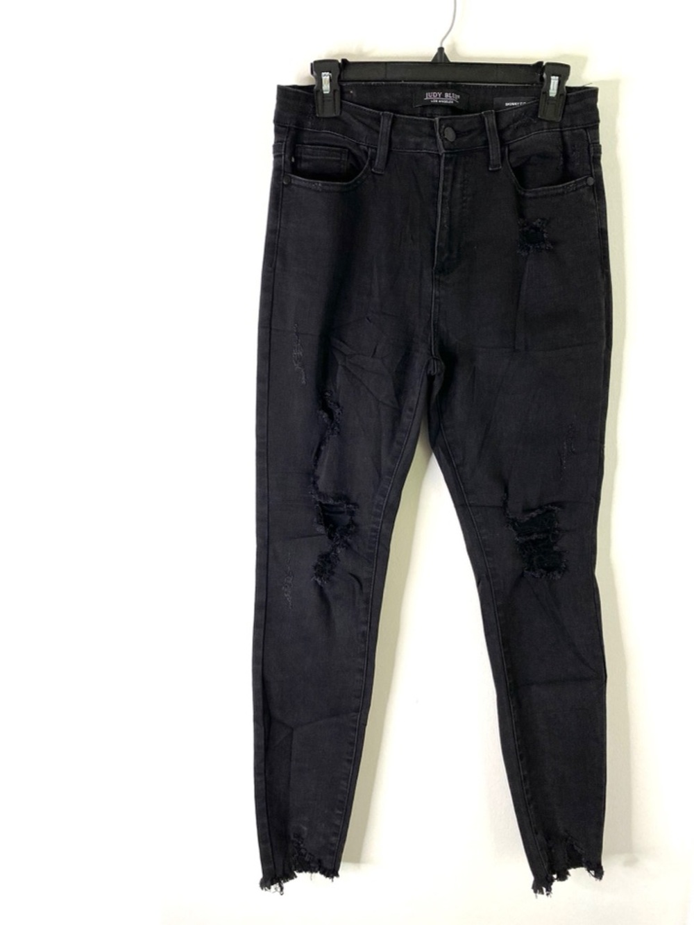 Judy Blue Black High Rise Distressed Skinny Jeans Ripped Raw Hem Stretch Denim